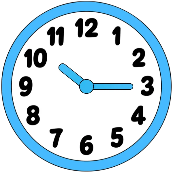 A clock showing quarter past ten with hour hand slightly past 10 and minute hand at 3
