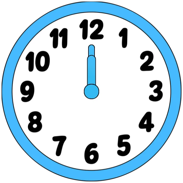 A clock showing twelve o'clock with both hands at 12
