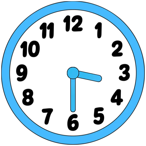 A clock showing half past three with hour hand between 3 and 4 and minute hand at 6