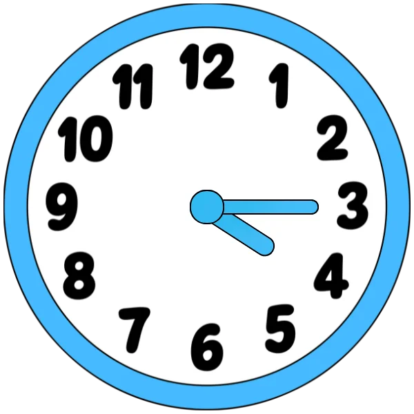 A clock showing quarter past four with hour hand slightly past 4 and minute hand at 3