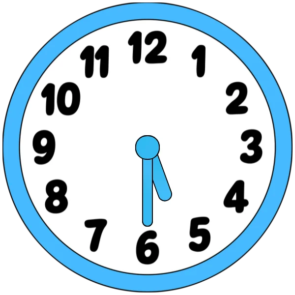 A clock showing half past five with hour hand between 5 and 6 and minute hand at 6