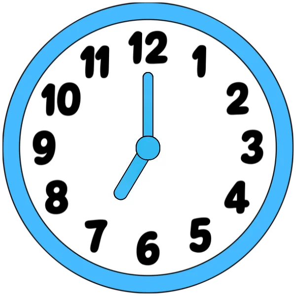 A clock showing seven o'clock with hour hand at 7 and minute hand at 12